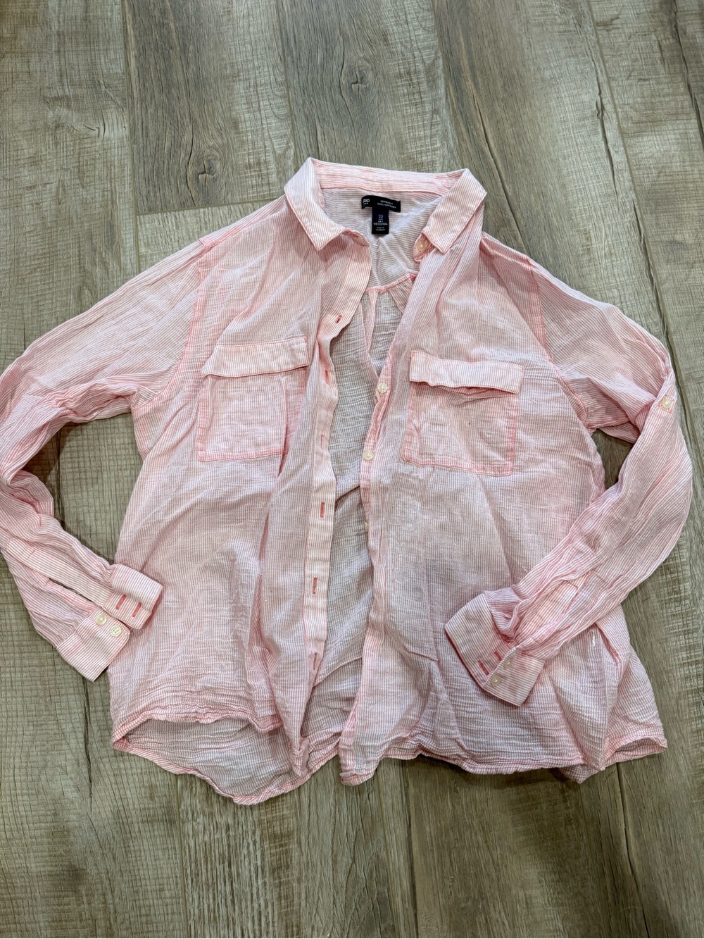 GAP Lightweight Sheer Button-Up Blouse in Light Pink